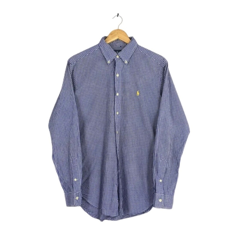 Polo Ralph Lauren Mens Blue White Gingham Oxford Shirt L, Preppy Americana